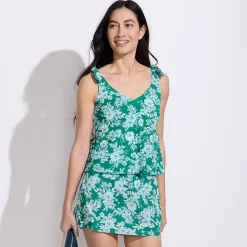 Tankini-Top mit geknoteten Trägern und Flattersaum für Damen