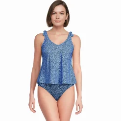 Tankini-Top mit geknoteten Trägern und Flattersaum für Damen