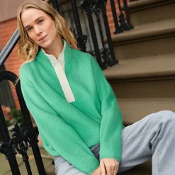 Teddy-Pullover mit Druckknopf-Leiste für Damen