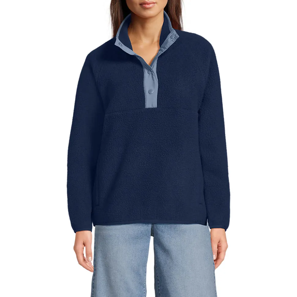 Teddy-Pullover mit Druckknopf-Leiste für Damen