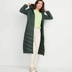 Ultraleichter Maxi-Daunenmantel mit Kapuze WANDERWEIGHT für Damen