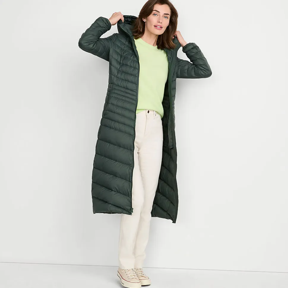 Ultraleichter Maxi-Daunenmantel mit Kapuze WANDERWEIGHT für Damen