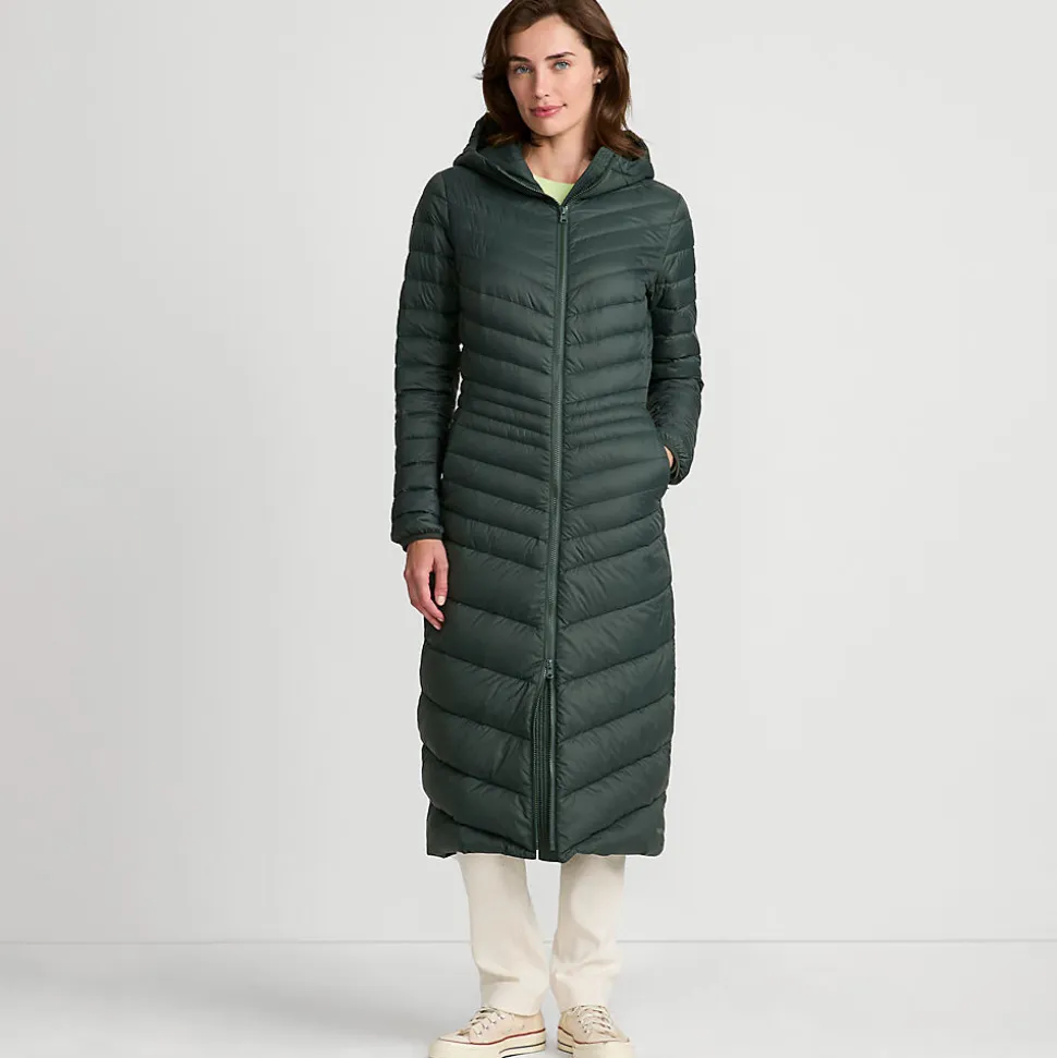 Ultraleichter Maxi-Daunenmantel mit Kapuze WANDERWEIGHT für Damen