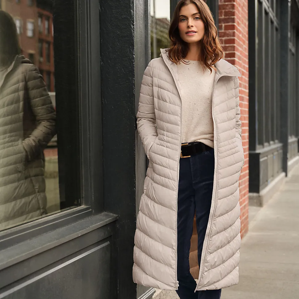 Ultraleichter Maxi-Daunenmantel mit Kapuze WANDERWEIGHT für Damen