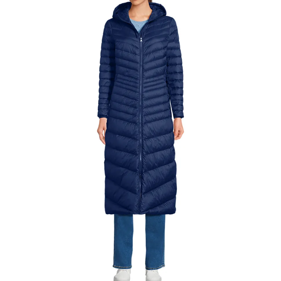Ultraleichter Maxi-Daunenmantel mit Kapuze WANDERWEIGHT für Damen