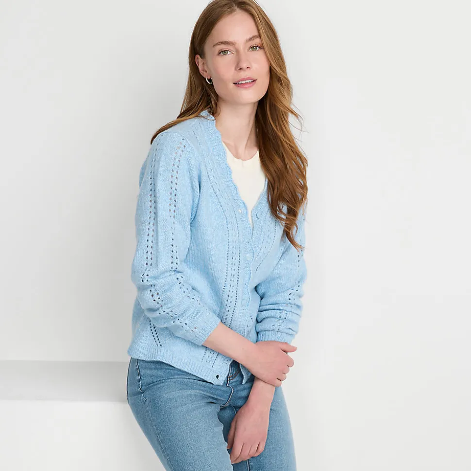 V-Cardigan mit Ajourmuster für Damen