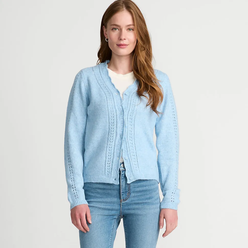 V-Cardigan mit Ajourmuster für Damen