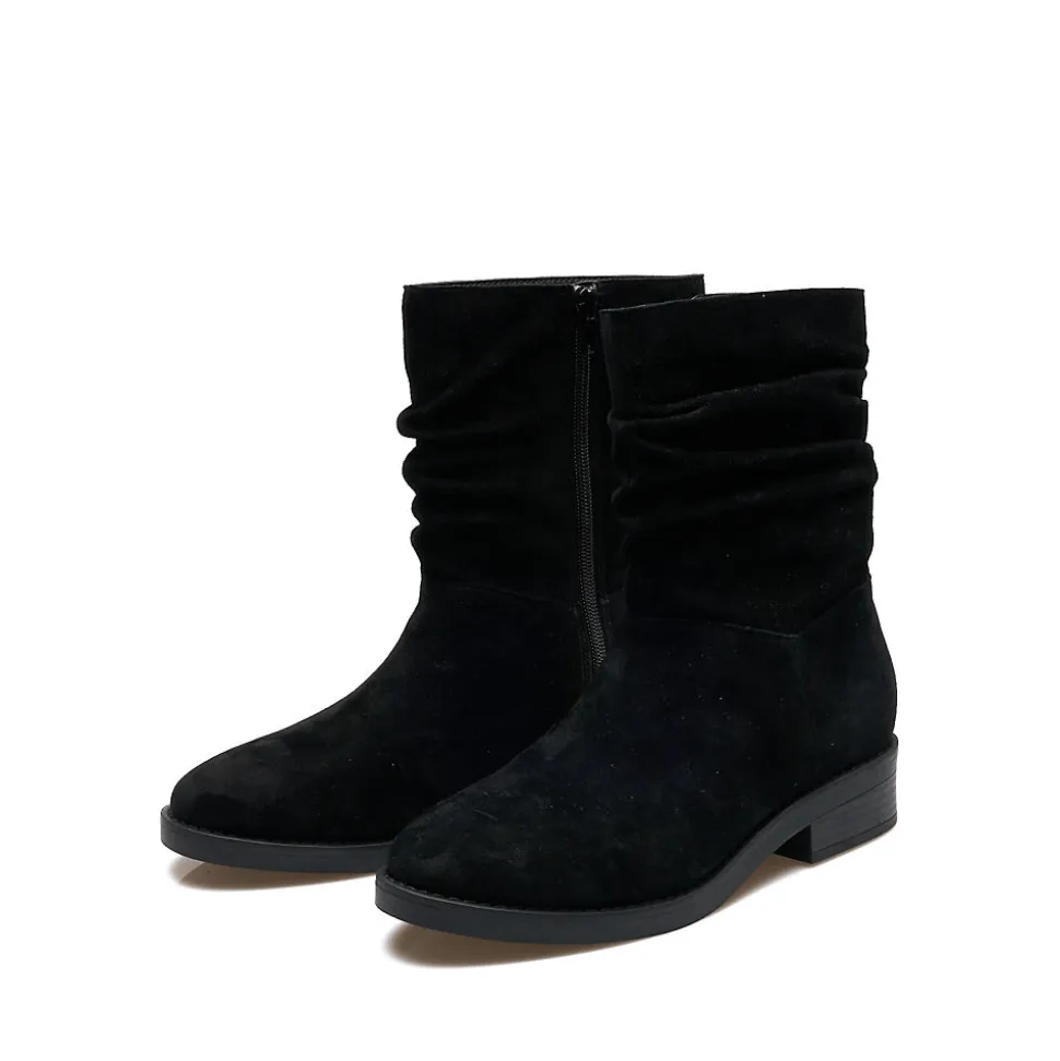 Veloursleder-Boots mit locker sitzendem Schaft für Damen