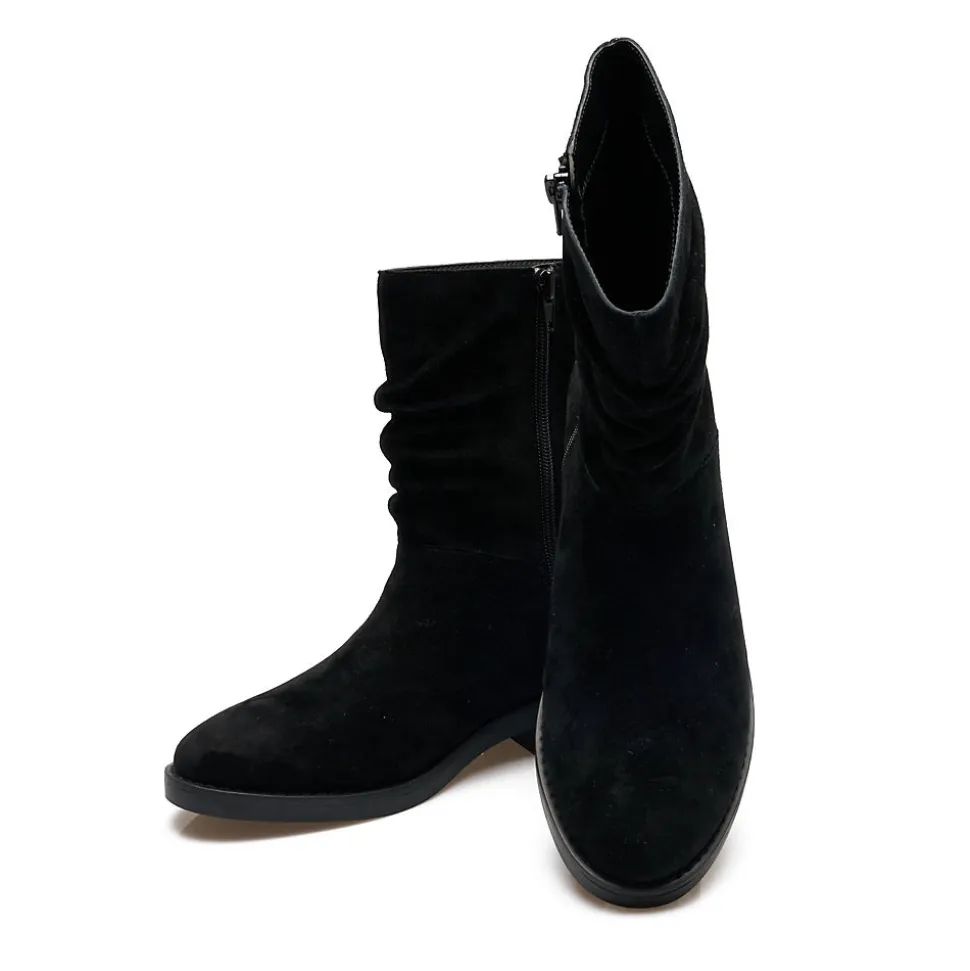 Veloursleder-Boots mit locker sitzendem Schaft für Damen