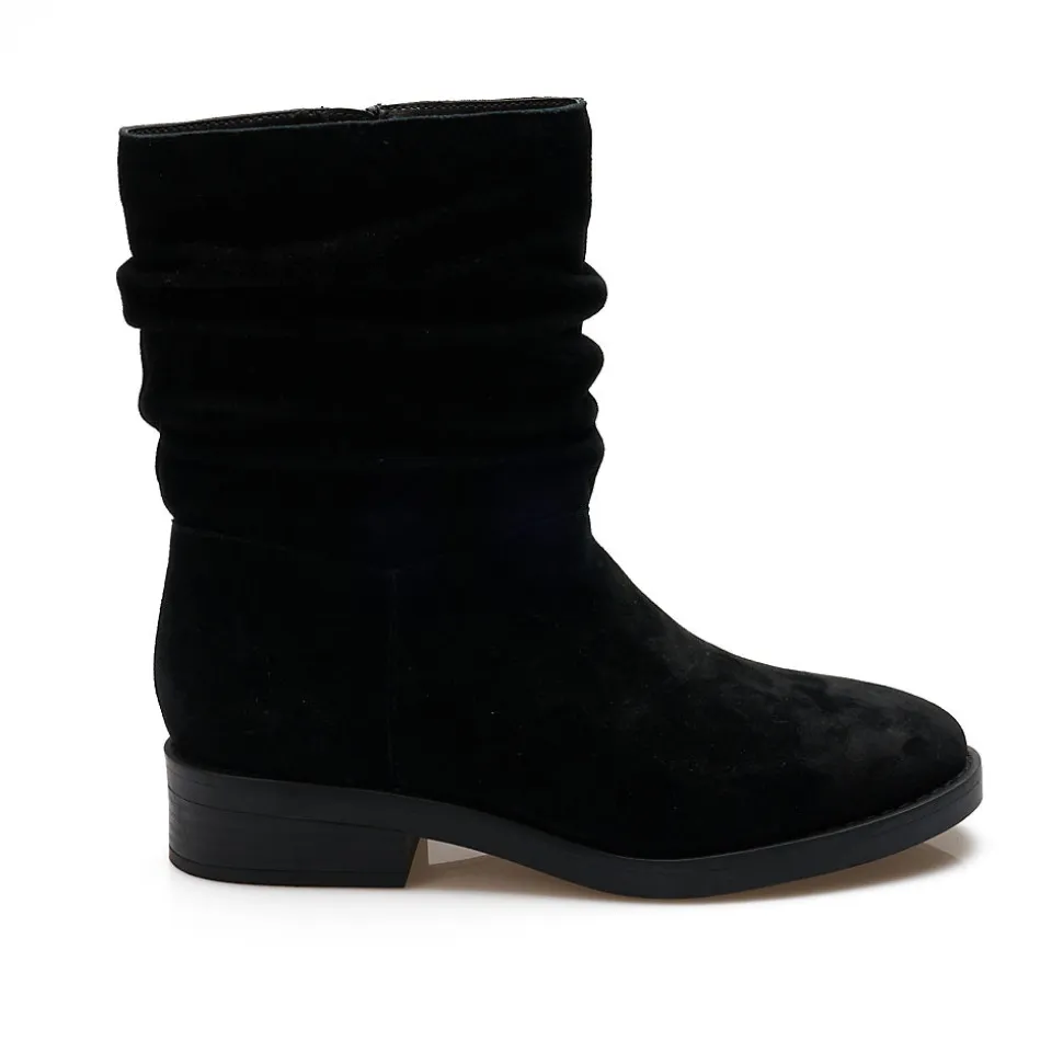 Veloursleder-Boots mit locker sitzendem Schaft für Damen