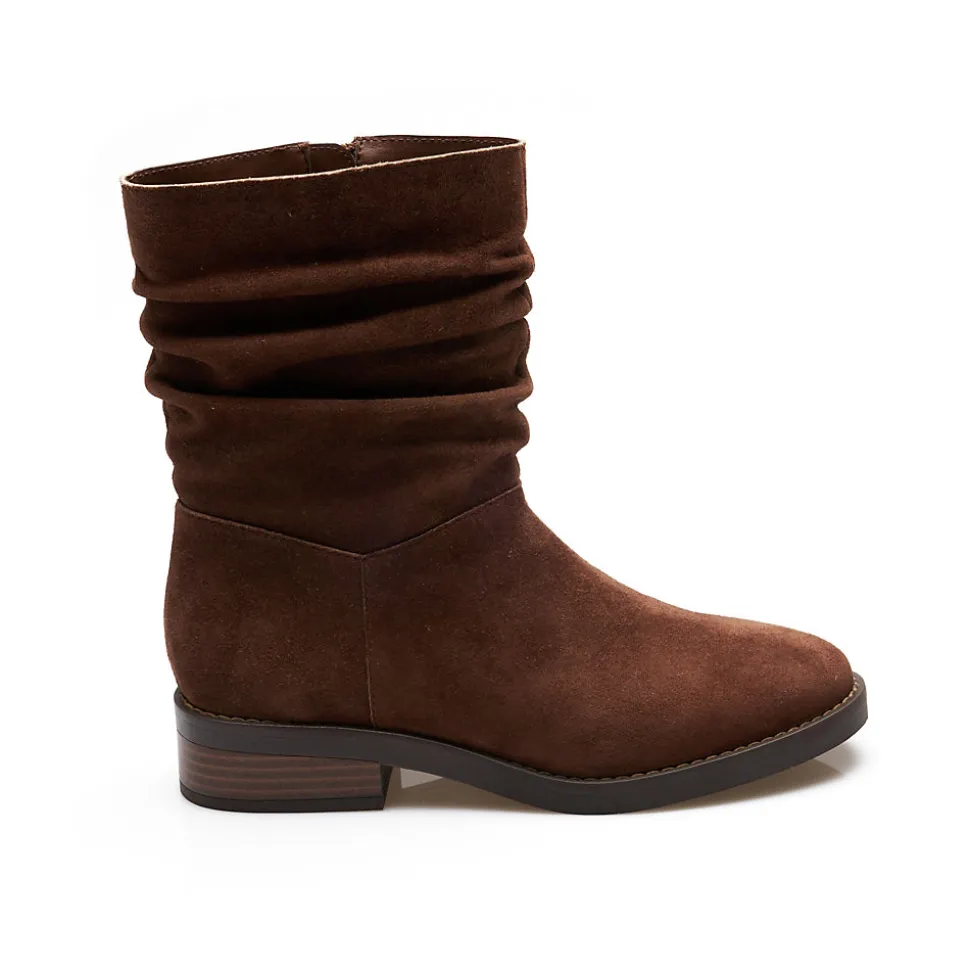 Veloursleder-Boots mit locker sitzendem Schaft für Damen