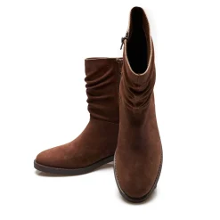 Veloursleder-Boots mit locker sitzendem Schaft für Damen