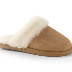 Veloursleder-Pantoffeln mit Lammfell-Futter für Damen