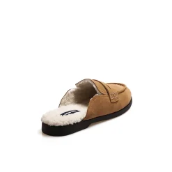 Veloursleder-Pantoletten mit Teddyfutter für Damen