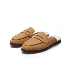 Veloursleder-Pantoletten mit Teddyfutter für Damen