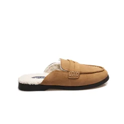 Veloursleder-Pantoletten mit Teddyfutter für Damen