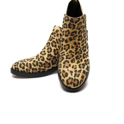 Veloursleder-Stiefeletten mit Leo-Muster für Damen