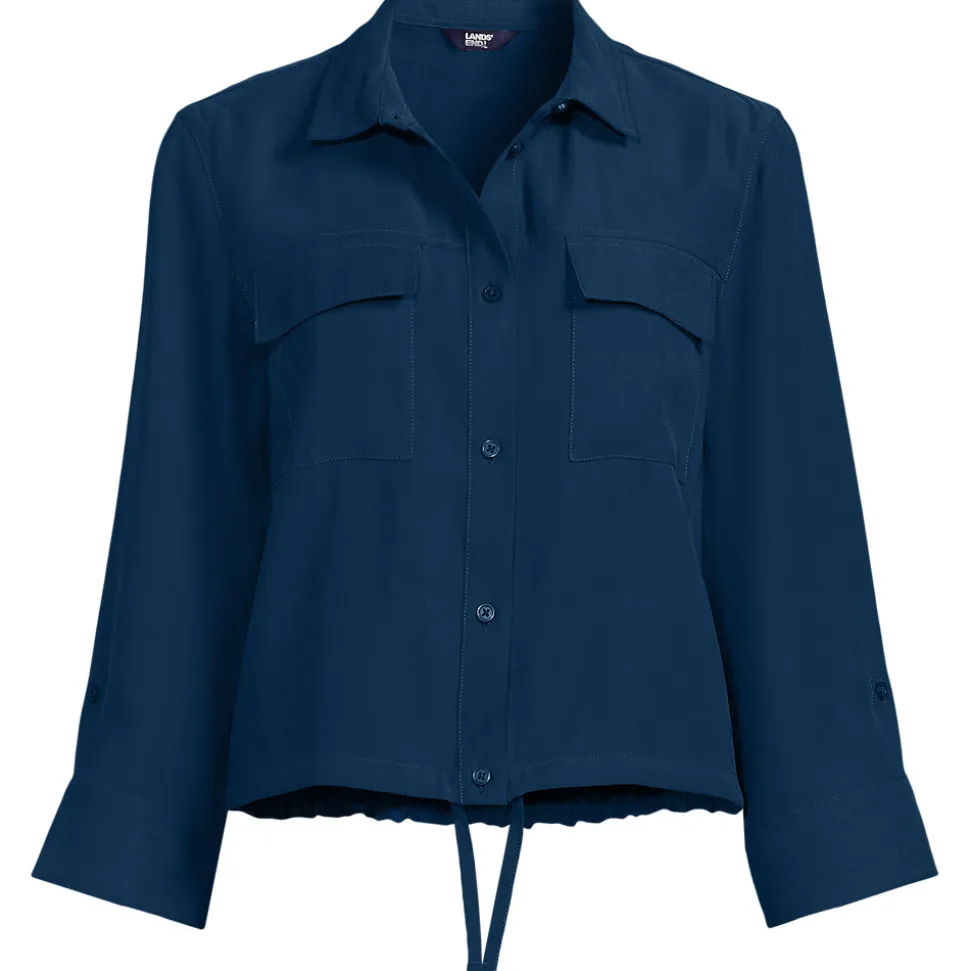 Verkürztes Twillhemd mit Kordelzug für Damen
