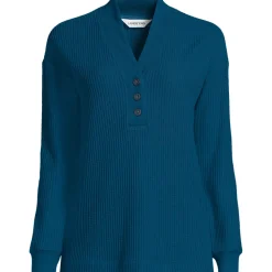 Waffelstrick-Henleyshirt für Damen
