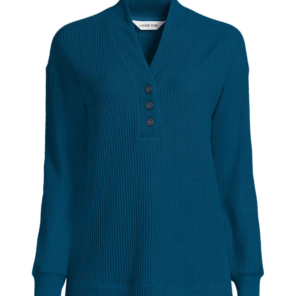 Waffelstrick-Henleyshirt für Damen