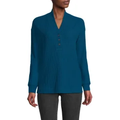 Waffelstrick-Henleyshirt für Damen