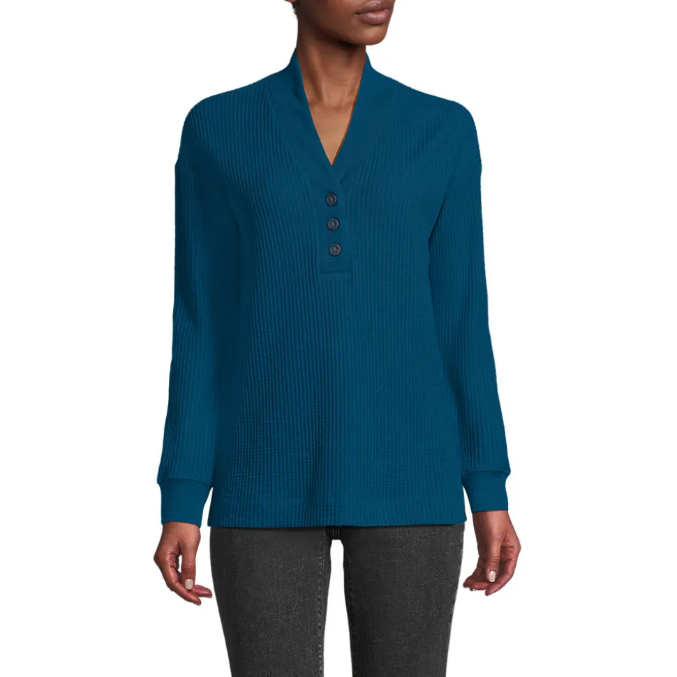 Waffelstrick-Henleyshirt für Damen