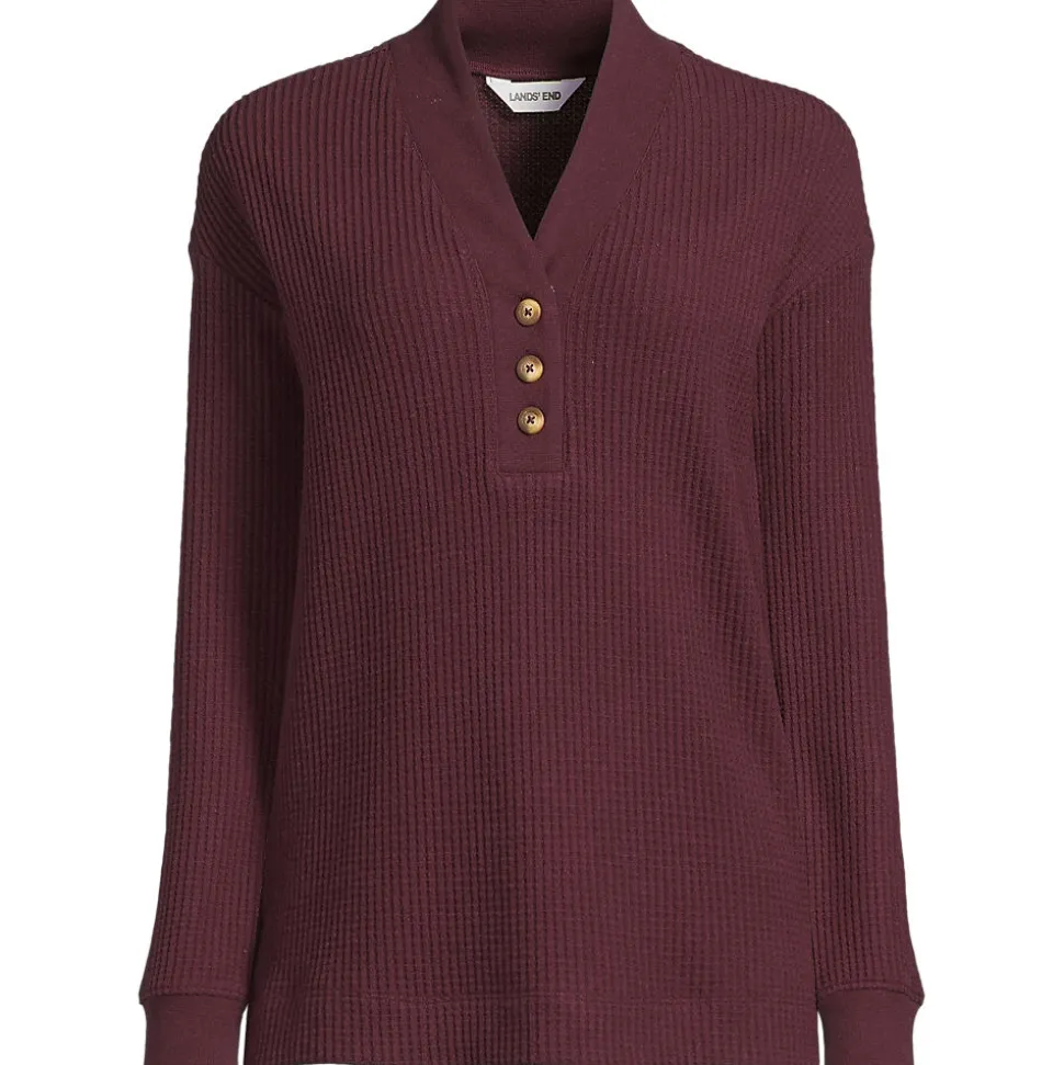 Waffelstrick-Henleyshirt für Damen