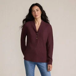Waffelstrick-Henleyshirt für Damen