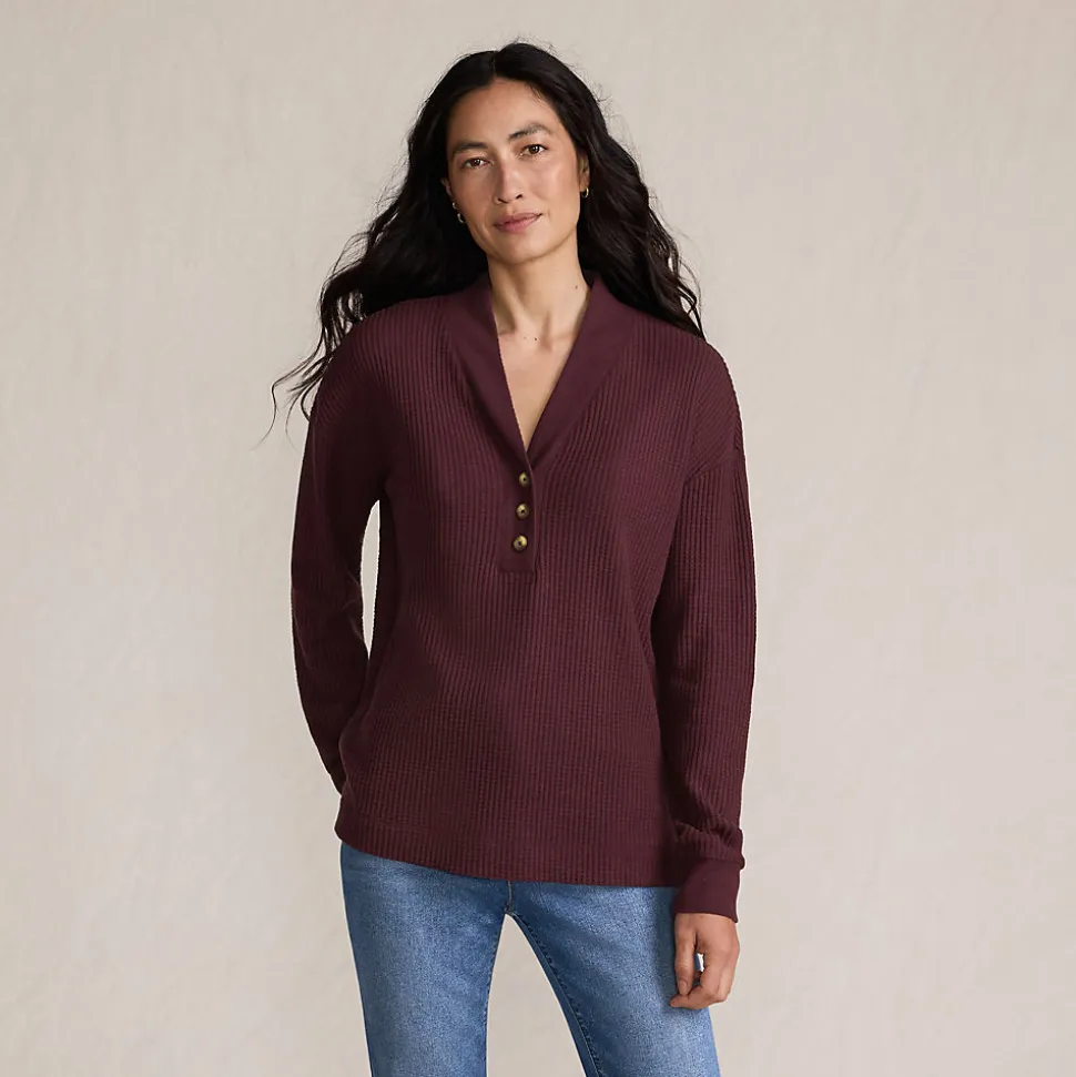Waffelstrick-Henleyshirt für Damen