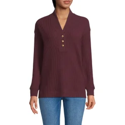 Waffelstrick-Henleyshirt für Damen