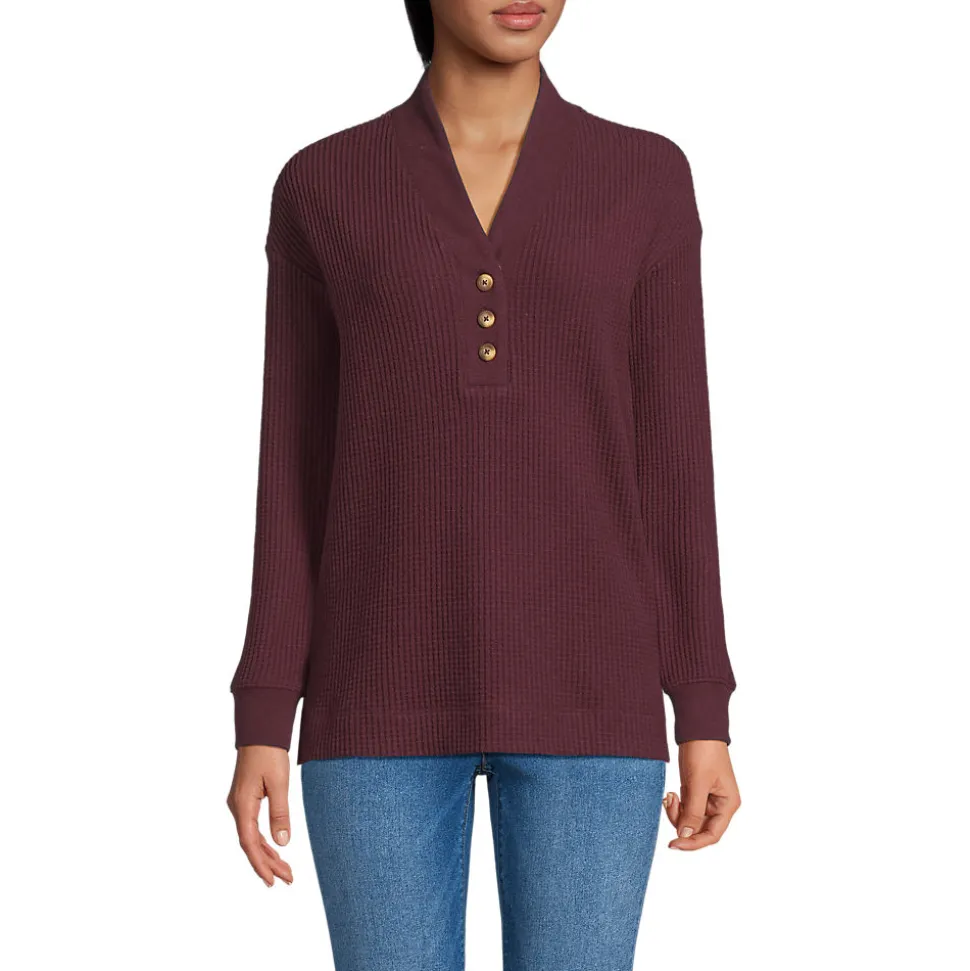 Waffelstrick-Henleyshirt für Damen