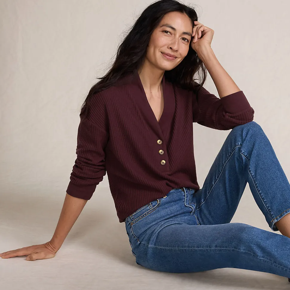 Waffelstrick-Henleyshirt für Damen