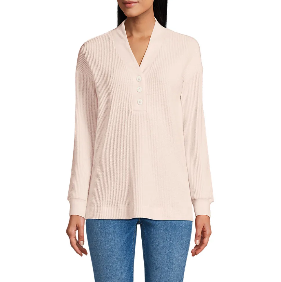 Waffelstrick-Henleyshirt für Damen