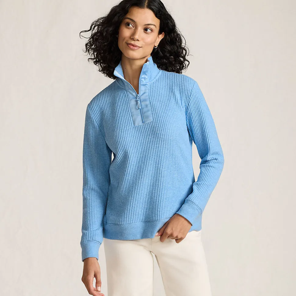 Waffelstrick-Pullover mit Reißverschluss für Damen