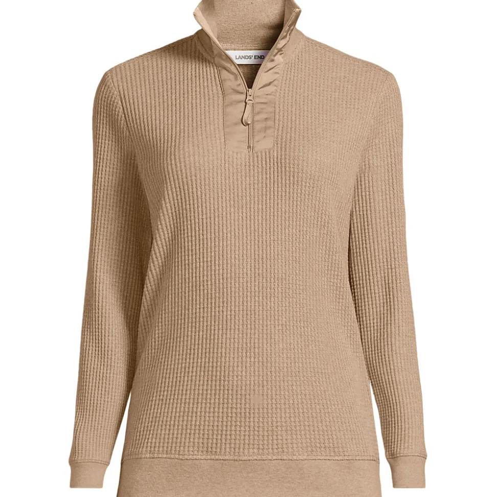 Waffelstrick-Pullover mit Reißverschluss für Damen