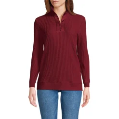 Waffelstrick-Pullover mit Reißverschluss für Damen