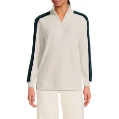 Waffelstrick-Pullover mit Zierstreifen und Reißverschluss für Damen