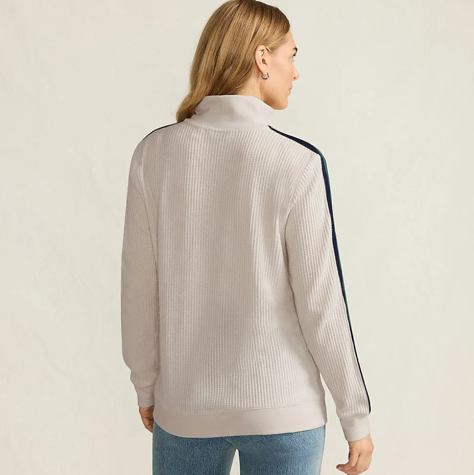 Waffelstrick-Pullover mit Zierstreifen und Reißverschluss für Damen