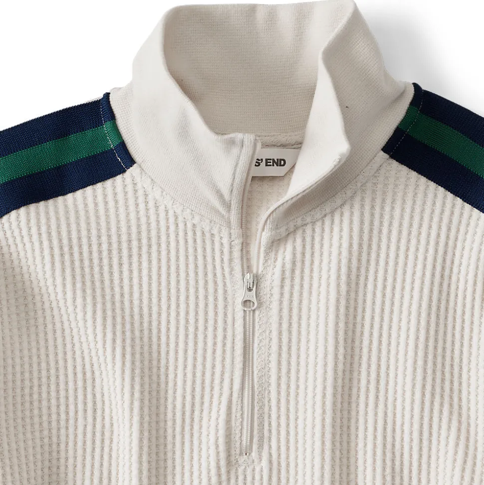 Waffelstrick-Pullover mit Zierstreifen und Reißverschluss für Damen