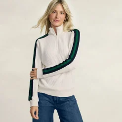 Waffelstrick-Pullover mit Zierstreifen und Reißverschluss für Damen