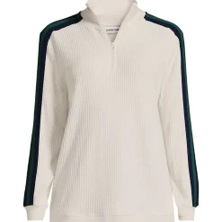 Waffelstrick-Pullover mit Zierstreifen und Reißverschluss für Damen