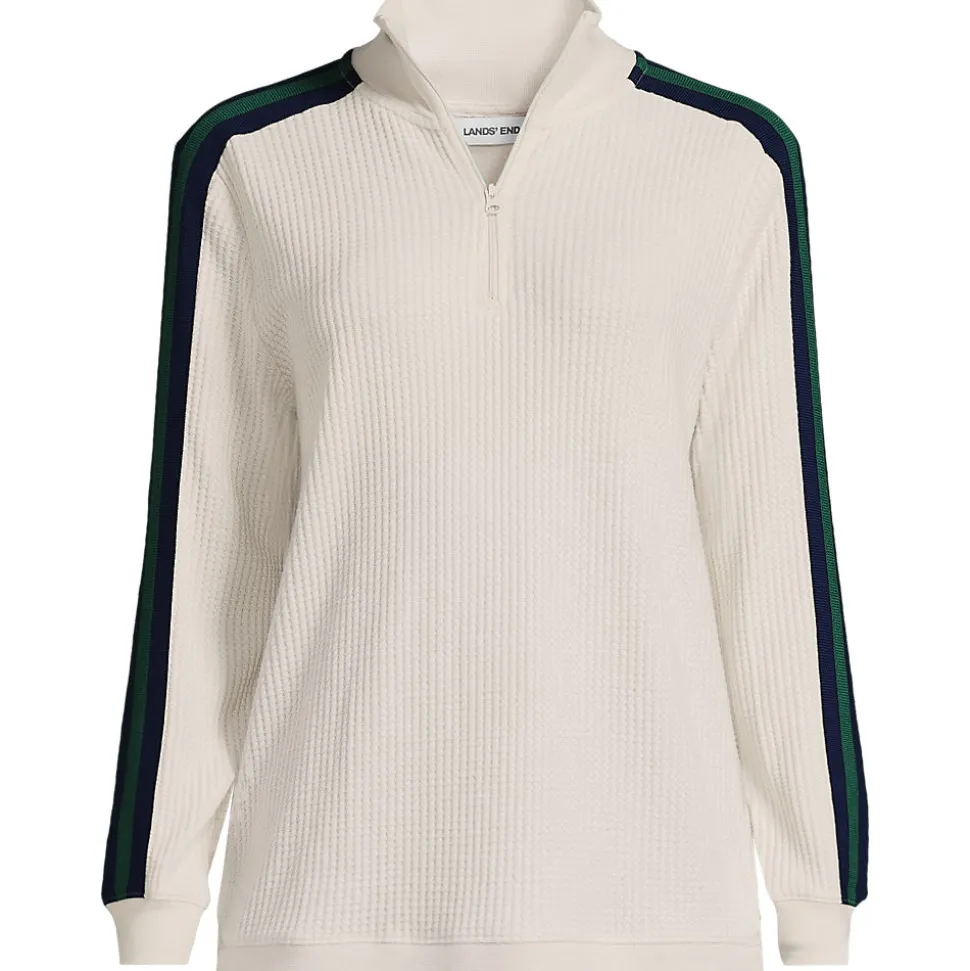 Waffelstrick-Pullover mit Zierstreifen und Reißverschluss für Damen