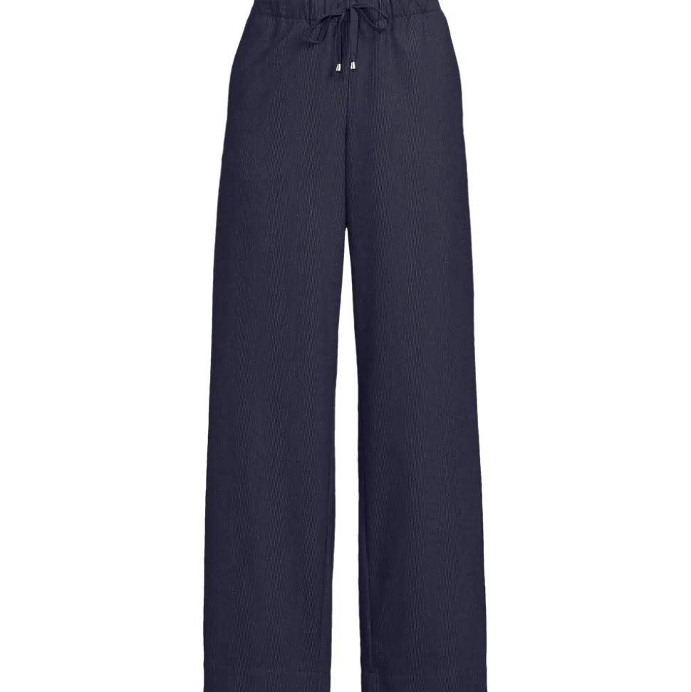 Weite Hose aus gebürstetem Flanell mit Streifendetail für Damen