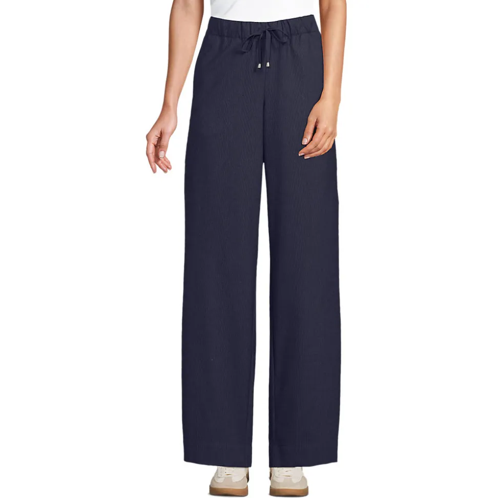 Weite Hose aus gebürstetem Flanell mit Streifendetail für Damen