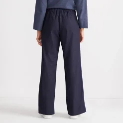 Weite Hose aus gebürstetem Flanell mit Streifendetail für Damen