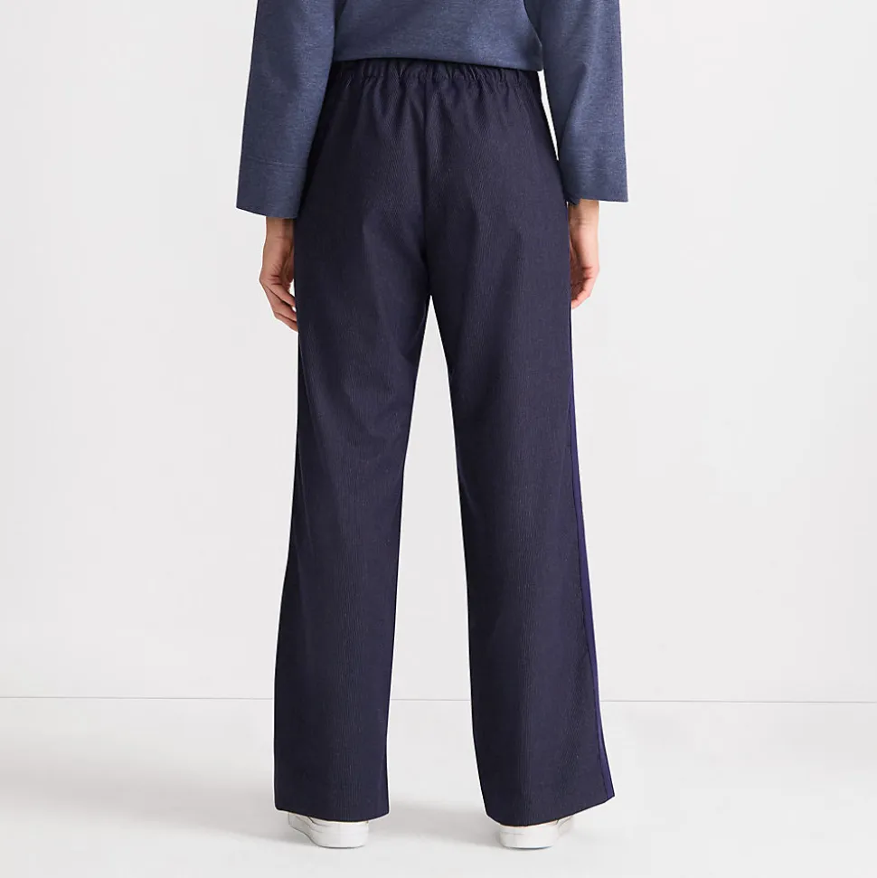 Weite Hose aus gebürstetem Flanell mit Streifendetail für Damen