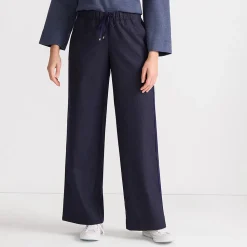 Weite Hose aus gebürstetem Flanell mit Streifendetail für Damen