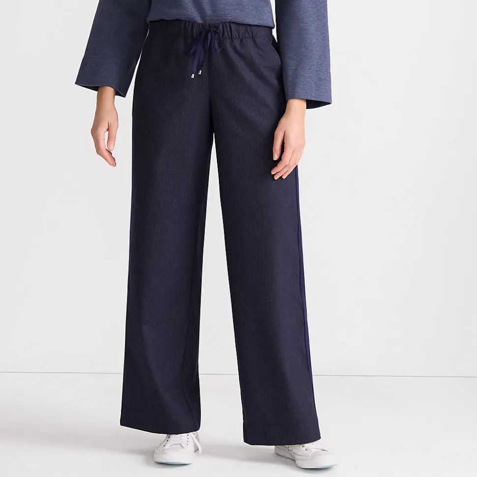 Weite Hose aus gebürstetem Flanell mit Streifendetail für Damen