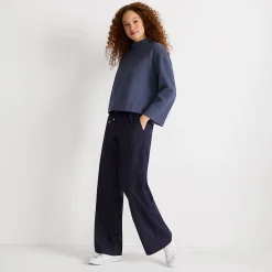 Weite Hose aus gebürstetem Flanell mit Streifendetail für Damen