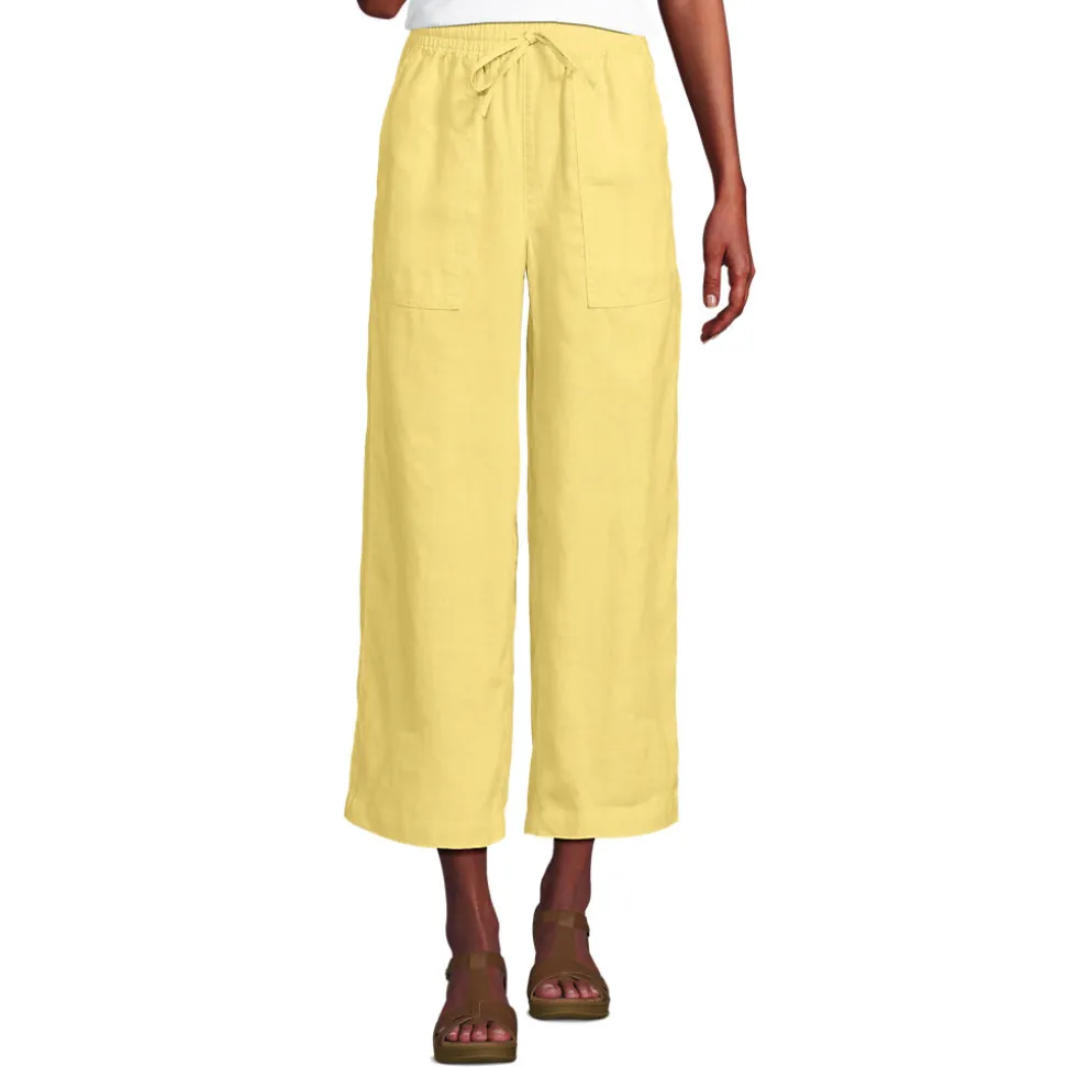 Weite 7/8-Leinenhose mit Dehnbund für Damen